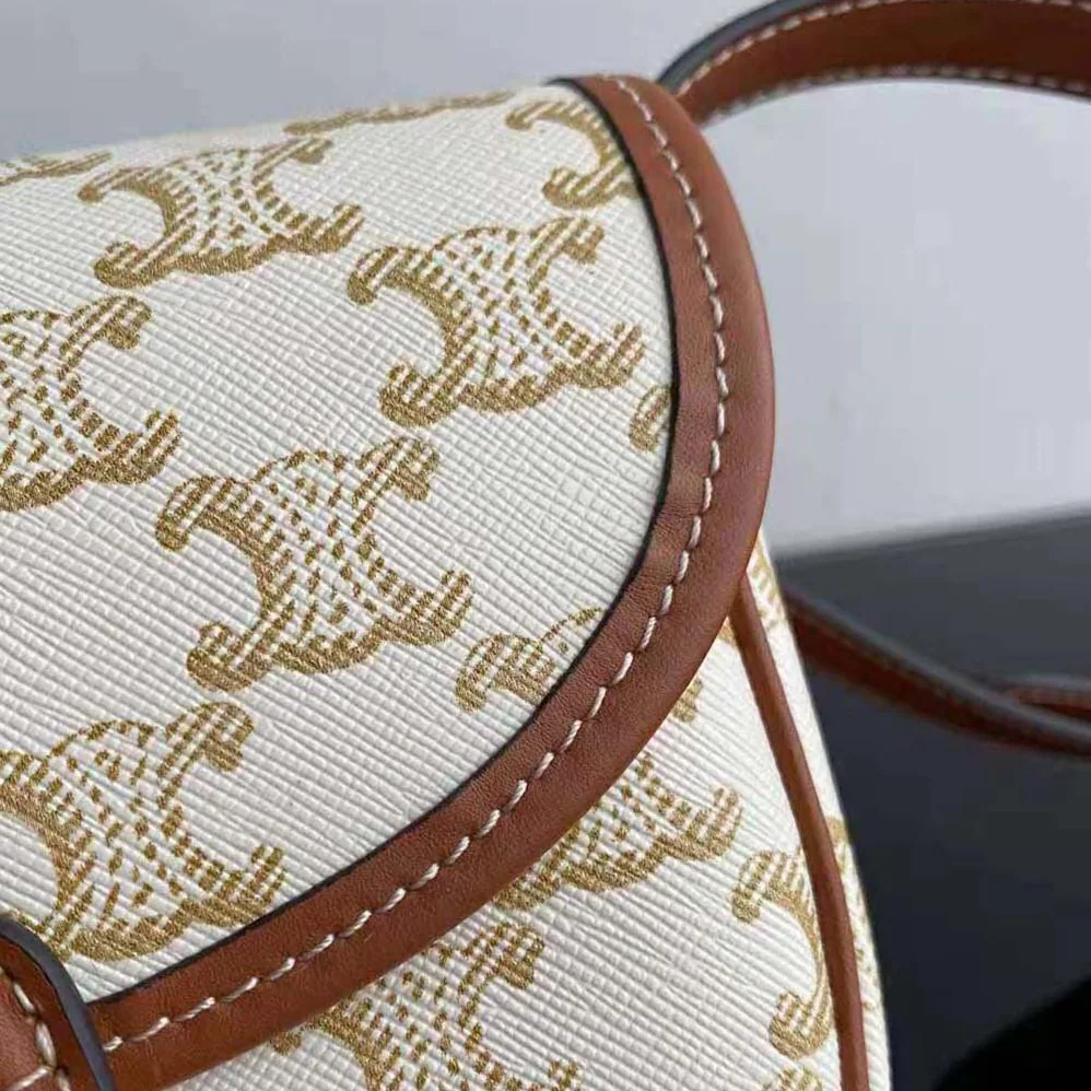 Celine Mini Besace in Triomphe Canvas and Calfskin for Women in White Celine Mini Besace in Triomphe Canvas and Calfskin for Women in White