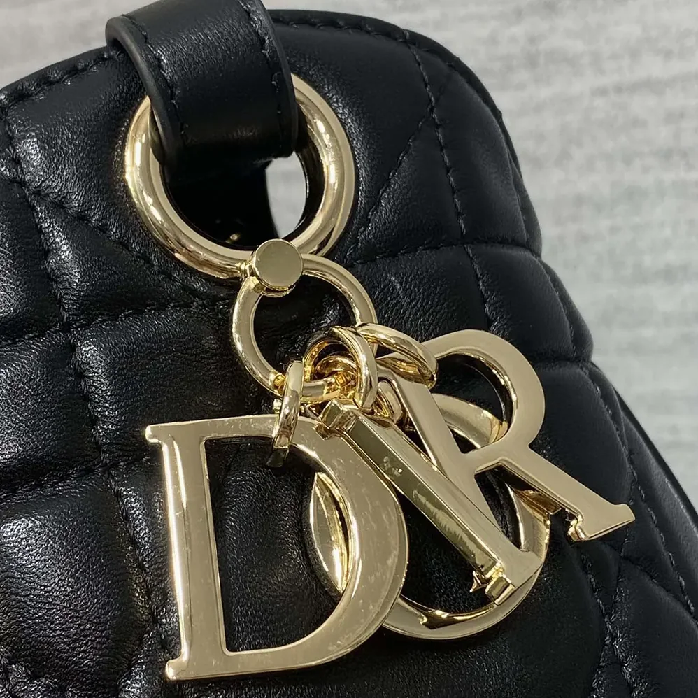 Dior Medium D-Motion Bag Black Macrocannage Lambskin for Women