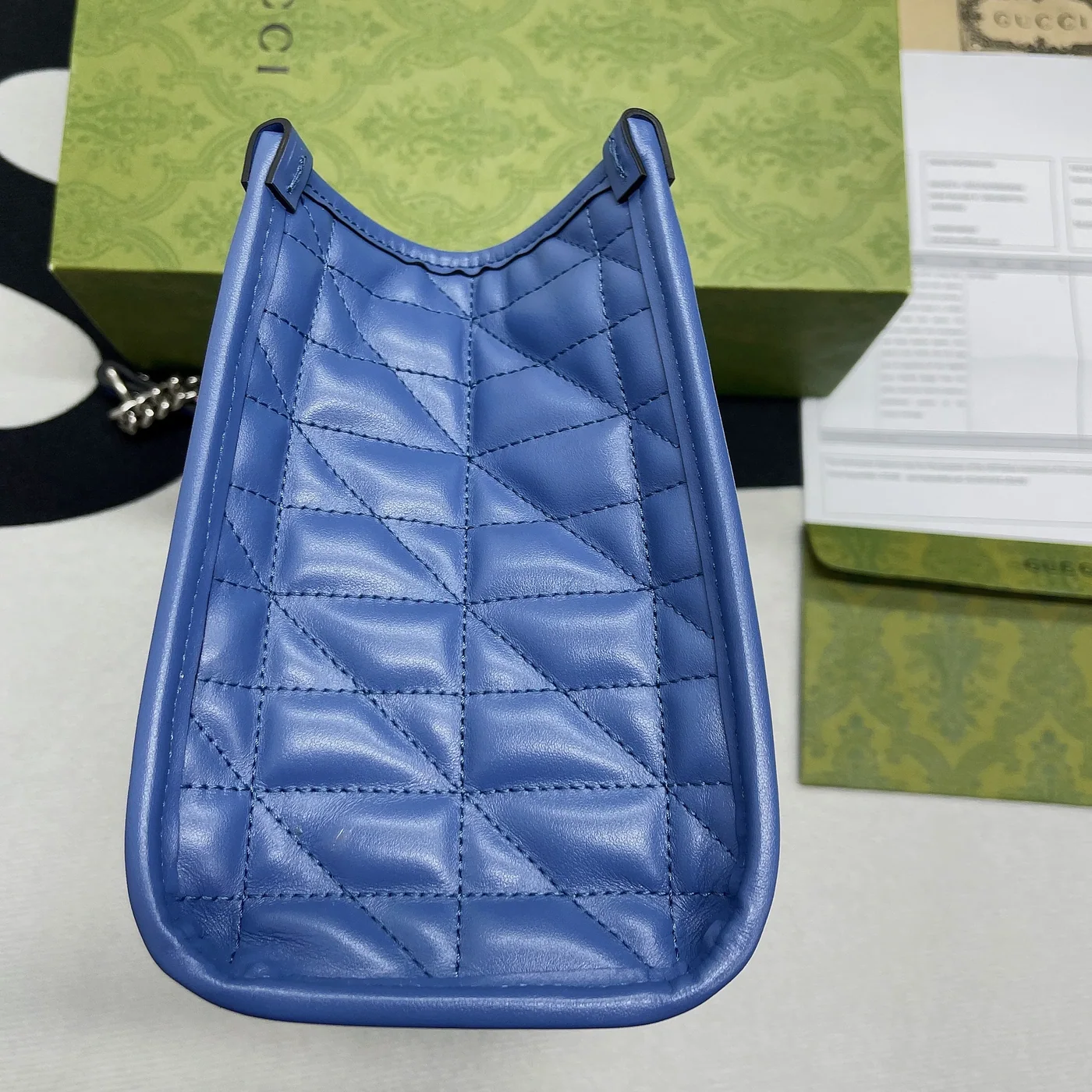 Gucci Marmont Small Matelasse Tote Bag in Blue Palladium Hardware