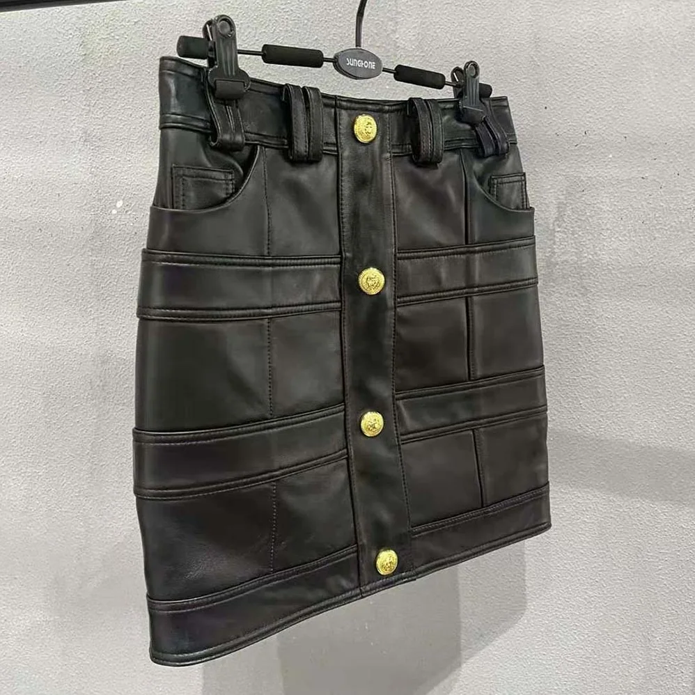 Balmain High-Waisted Leather Skirt in Lambskin for Women in Black Balmain High-Waisted Leather Skirt in Lambskin for Women in Black