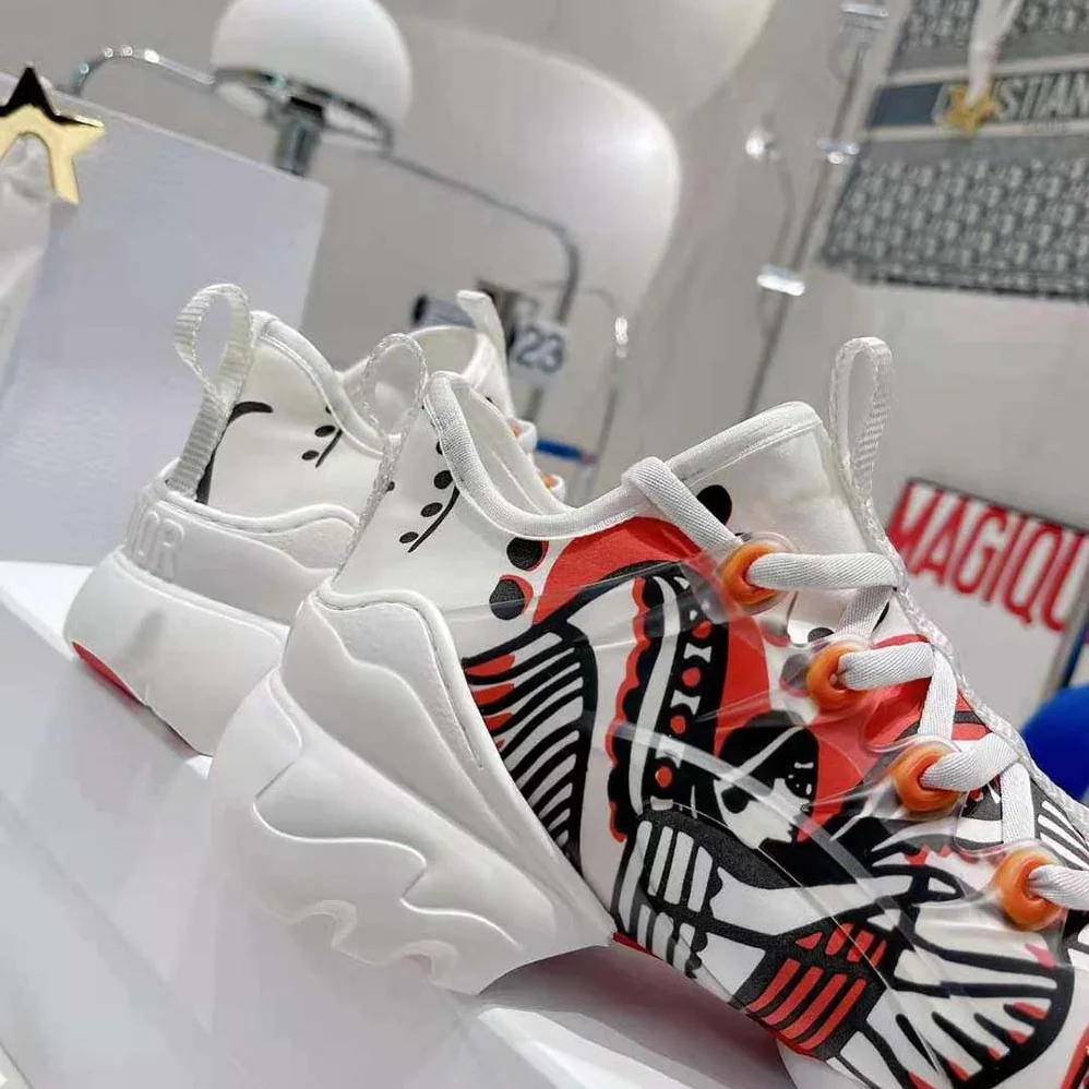 Dior D-Connect Sneaker White Technical Fabric with Red and Black Cupidon Print for Women Dior D-Connect Sneaker White Technical Fabric with Red and Black Cupidon Print for Women