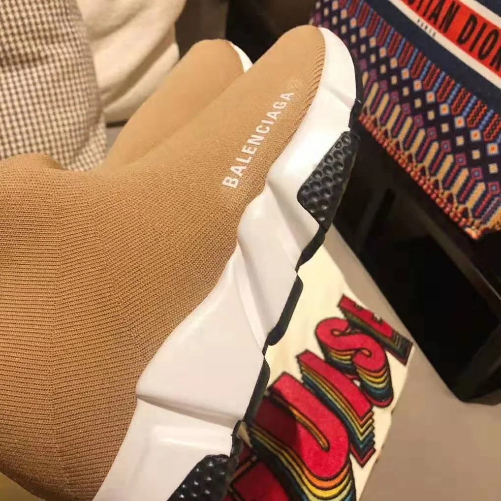 Balenciaga Speed Trainers in Knit and Balenciaga Logo for Women in Sandy