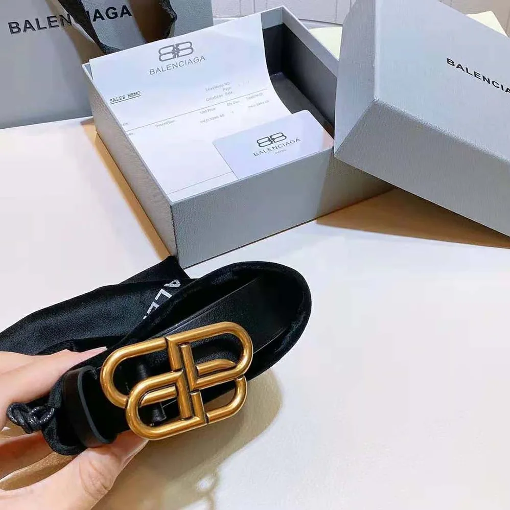 Balenciaga New BB Belt in Black Calfskin and Aged Gold Buckle for Women Balenciaga New BB Belt in Black Calfskin and Aged Gold Buckle for Women
