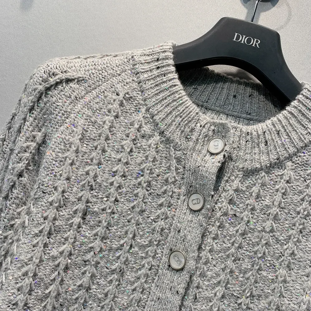 Dior Cardigan Gray Virgin Wool-Cashmere-Blend Tweed Embroidered with Sequins for Women Dior Cardigan Gray Virgin Wool-Cashmere-Blend Tweed Embroidered with Sequins for Women