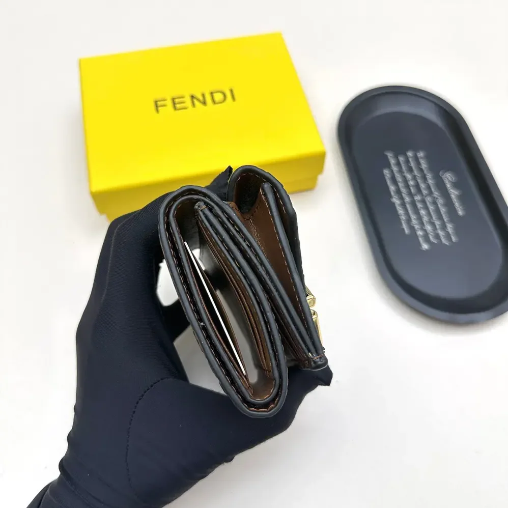 Fendi FF Diamonds Wallet Brown and Black FF Leather Wallet for Unisex Fendi FF Diamonds Wallet Brown and Black FF Leather Wallet for Unisex