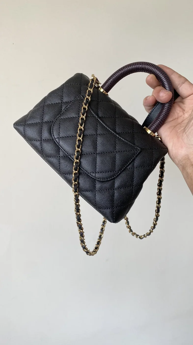 Chanel Coco Mini Bag Mini Top Handle Bag in Black Gold Hardware