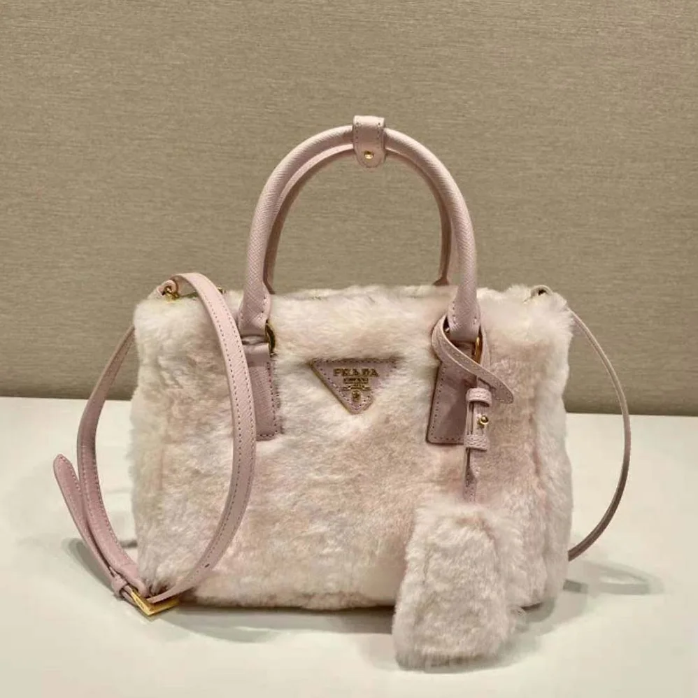 Prada Prada Galleria Shearling Mini-Bag for Women in Pink Prada Prada Galleria Shearling Mini-Bag for Women in Pink