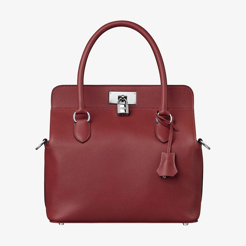 Hermes Toolbox 26 Bag in Calfskin Leather for Women in Maroon