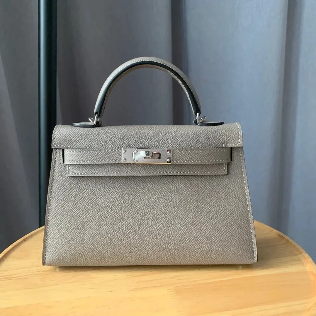 Hermes Kelly Mini Top Handle Bag / Light Grey Epsom Palladium Hardware