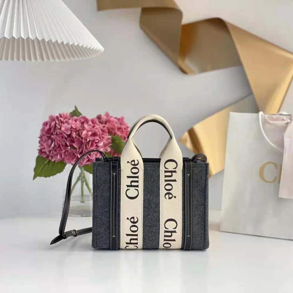 Chloe Small Woody Tote Bag with Strap for Women in Gray