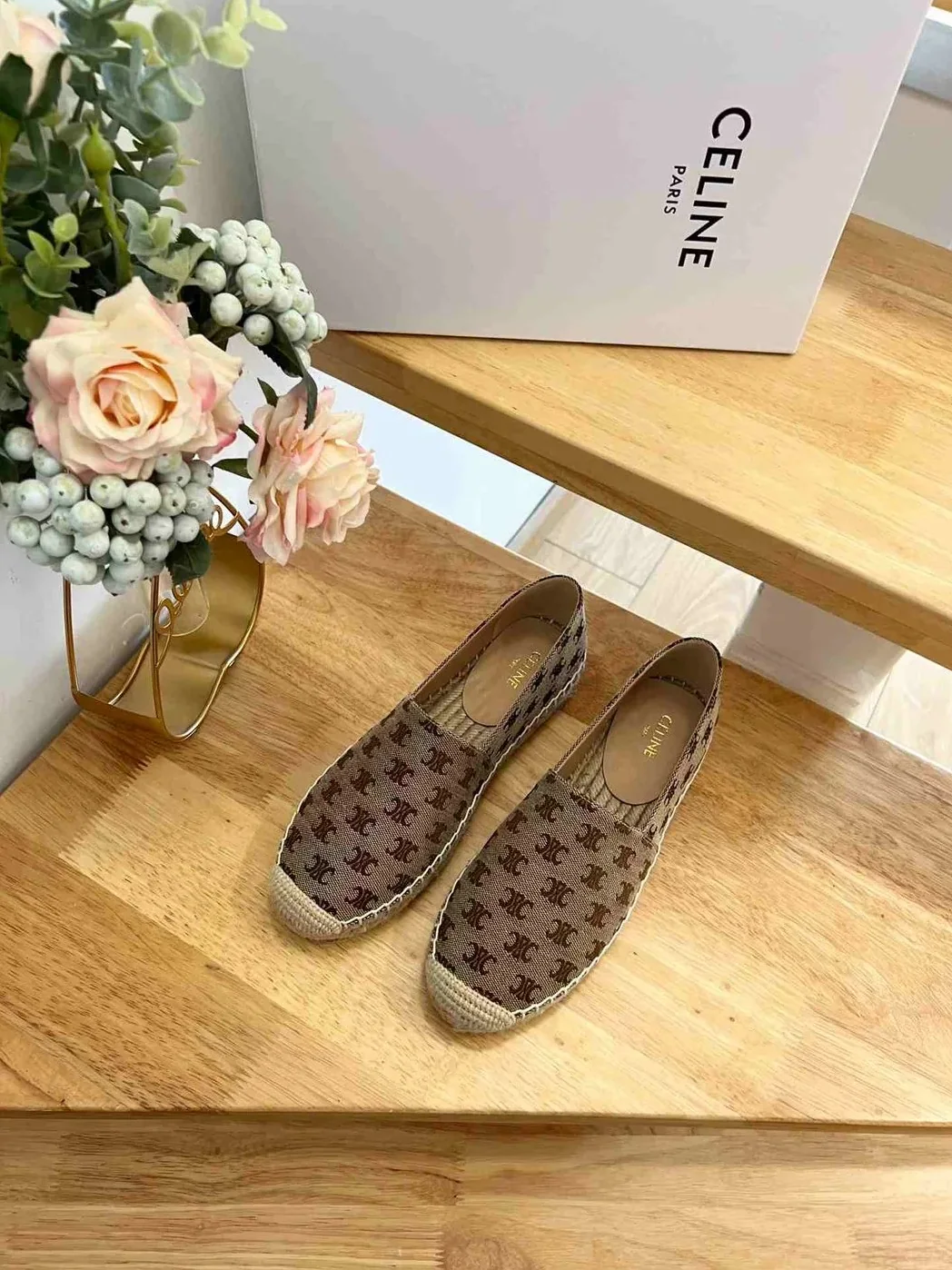 Celine Flat Espadrille With Triomphe In Triomphe Canvas Brown