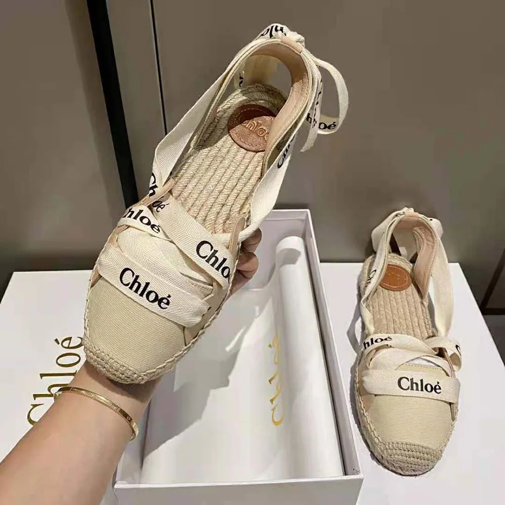 Chloe Lngrid Lace-up Espadrilles in Canvas and Calfskin for Women Chloe Lngrid Lace-up Espadrilles in Canvas and Calfskin for Women