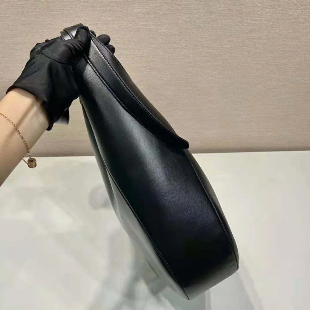 Prada Large Leather Shoulder Bag with Topstitching for Women in Black Prada Large Leather Shoulder Bag with Topstitching for Women in Black