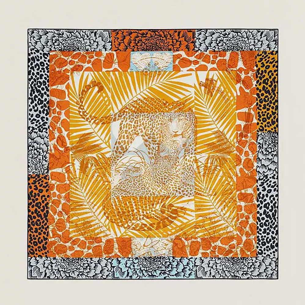 Hermes Jungle Love Stamped Scarf 70 in Silk Twill with Hand-Rolled Edges for Women in Red