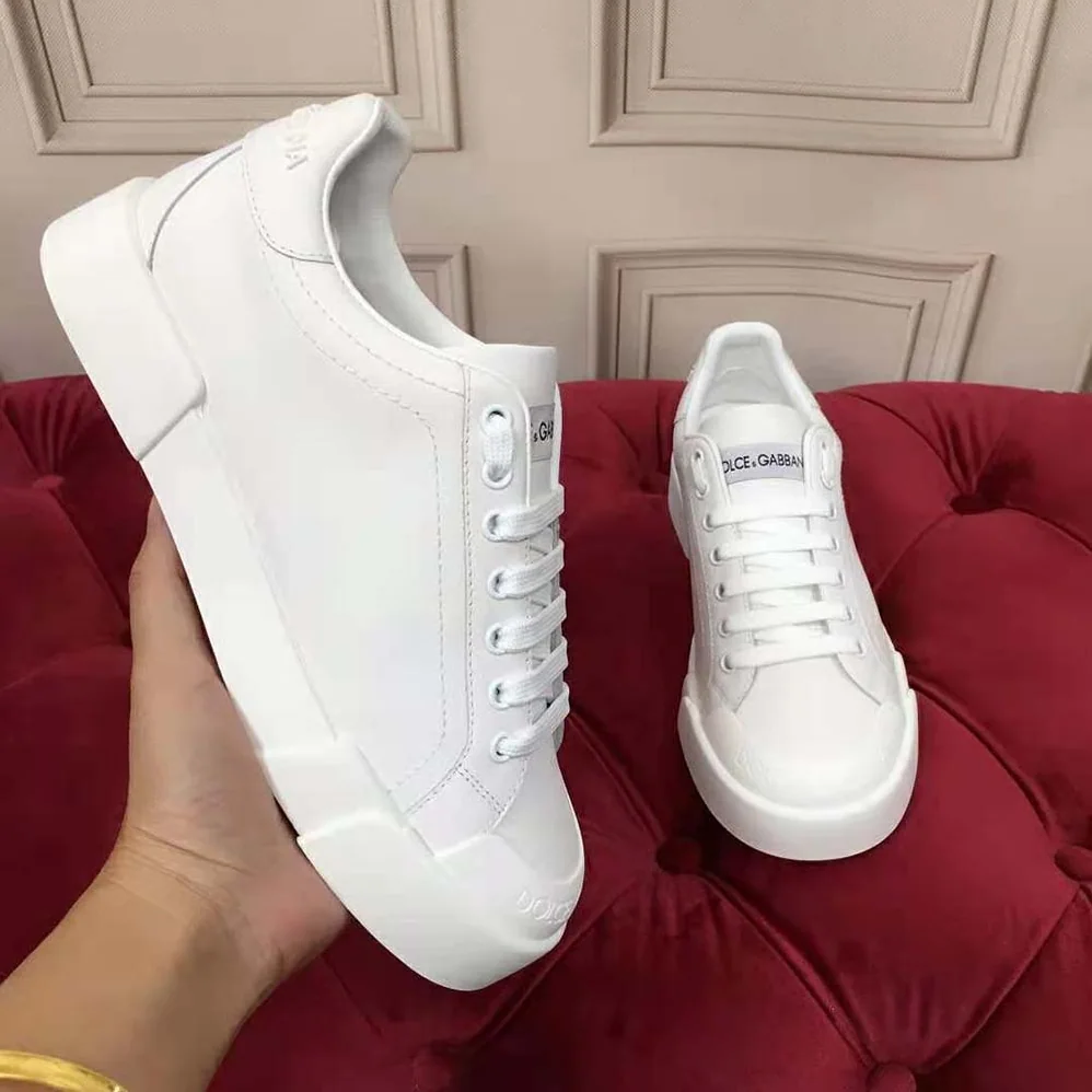 Dolce Gabbana D&G Portofino Sneakers in Nappa Leather and Rubber Toe-Cap for Women in White