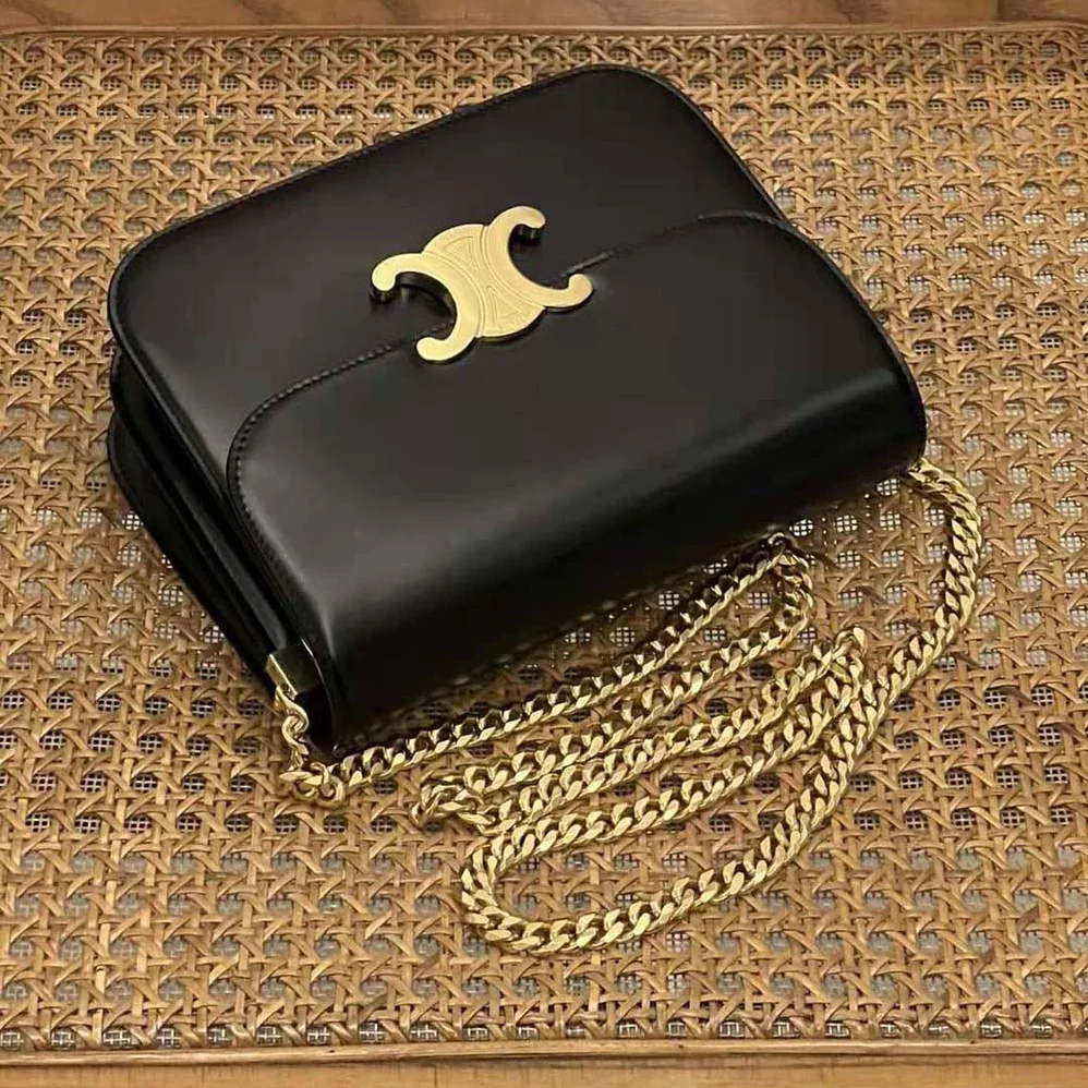 Celine Classique Triomphe Bag in Shiny Calfskin for Women in Black