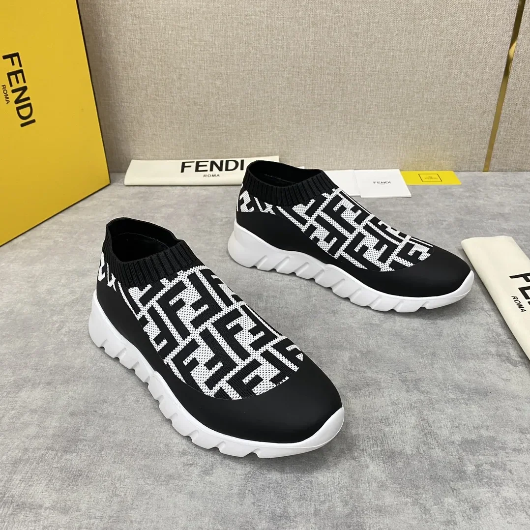 Fendi FD Slip-On Sneakers Black And White Fendi FD Slip-On Sneakers Black And White