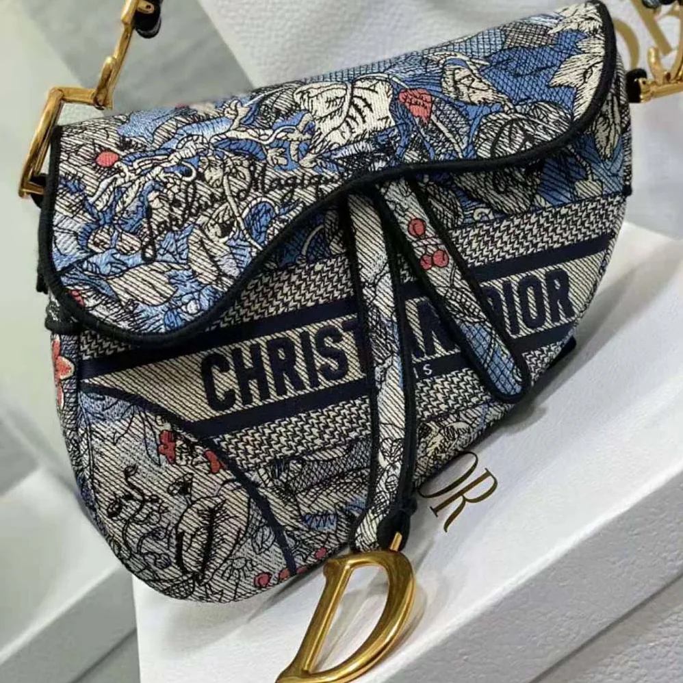 Dior Saddle Bag Denim Multicolor Dior Jardin Magique Embroidery for Women Dior Saddle Bag Denim Multicolor Dior Jardin Magique Embroidery for Women
