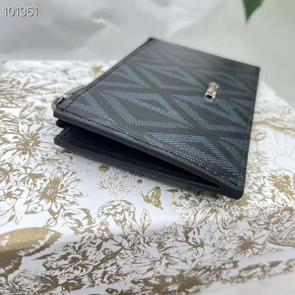 Dior Zipped Card Holder Black CD Diamond Canvas for Men