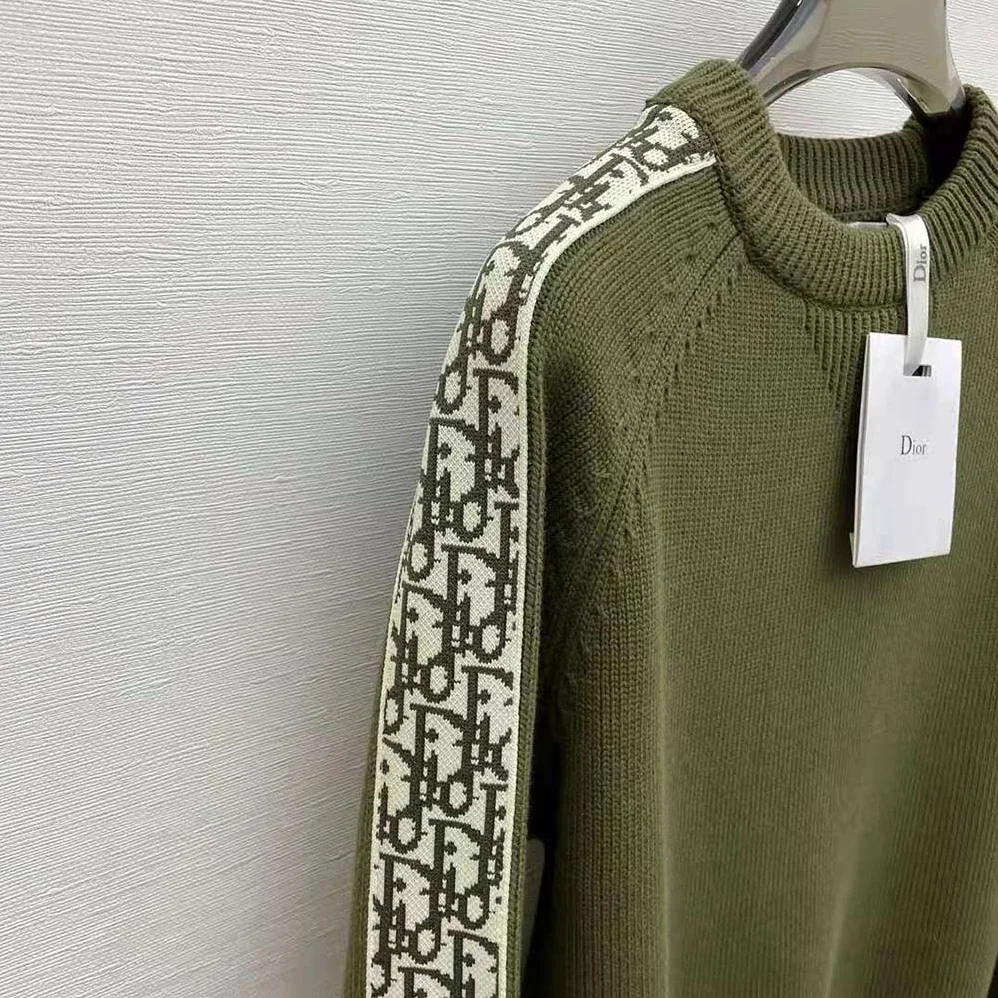 Dior Sweater with Dior Oblique Inserts Khaki Cotton Jersey for Men
