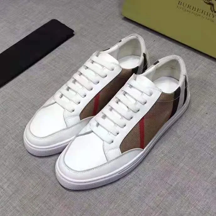 Burberry Shoes Check Detail Leather Sneakers for Women in White Burberry Shoes Check Detail Leather Sneakers for Women in White