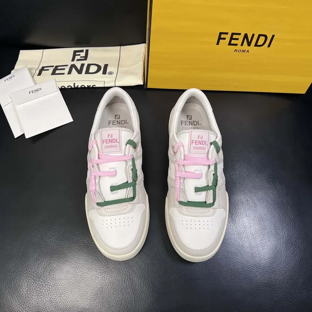 Fendi Match White Leather Low for Unisex in tops