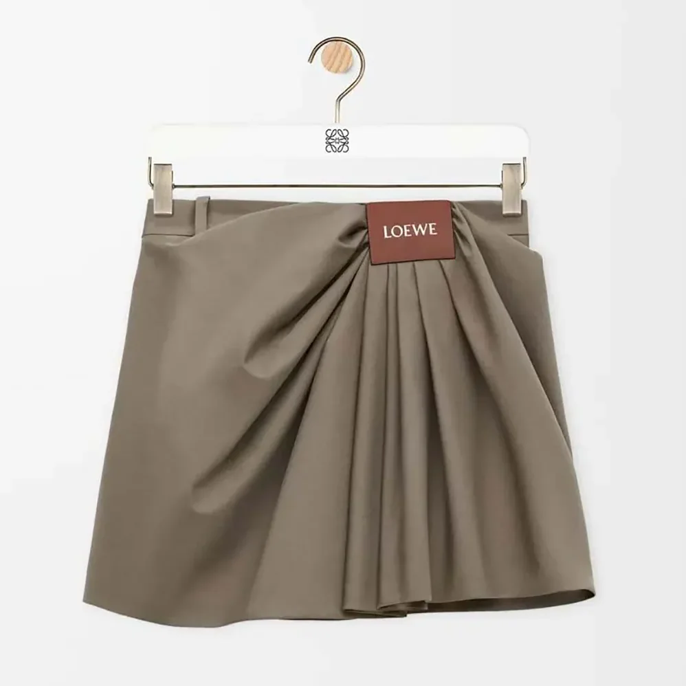 Loewe Draped Skirt in Cotton and Silk for Women in Khaki Brown Loewe Draped Skirt in Cotton and Silk for Women in Khaki Brown