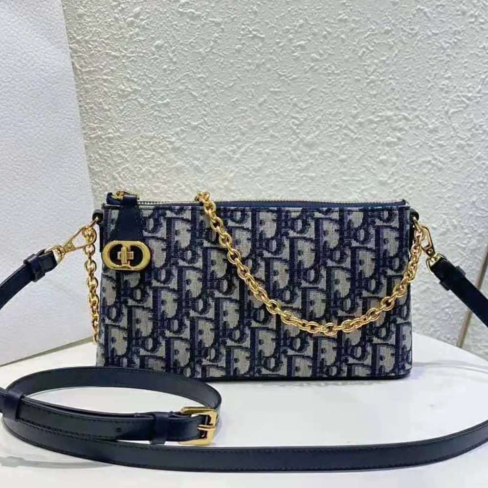 Dior 30 Montaigne Dior Midi Mini Bag Blue Dior Oblique Jacquard for Women