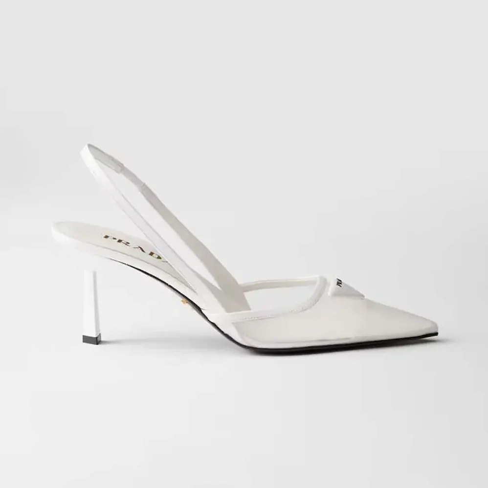 Prada Mesh Fabric Slingback Pumps for Women in White Prada Mesh Fabric Slingback Pumps for Women in White