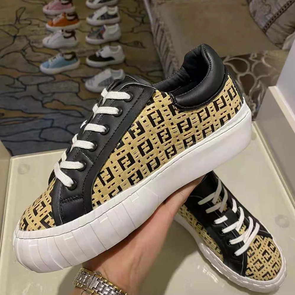 Fendi Sneakers Natural Raffia Low-Tops for Women in Beige