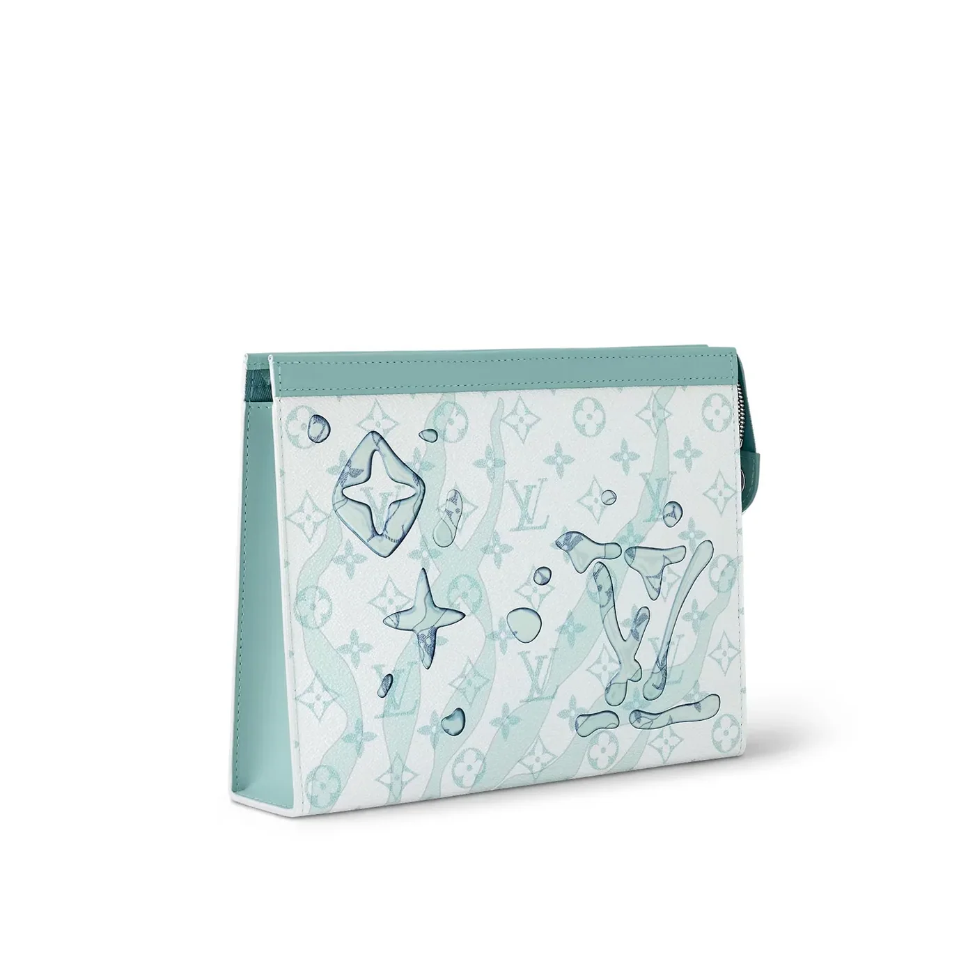 Louis Vuitton Pochette Voyage MM Pouch / Crystal Blue Monogram Aquagarden Canvas Silver Hardware