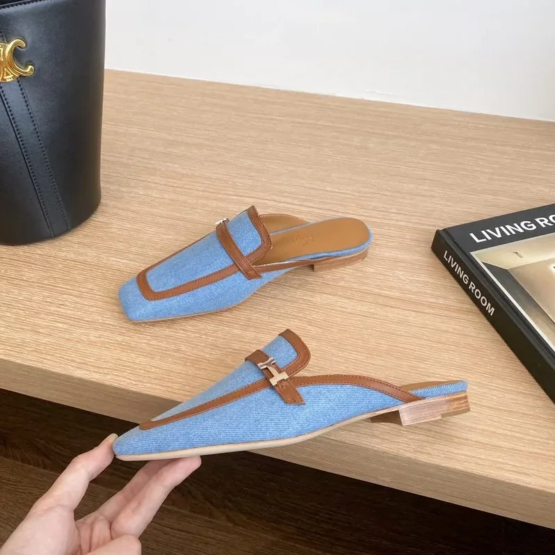 Hermes Groupie Mules Blue
