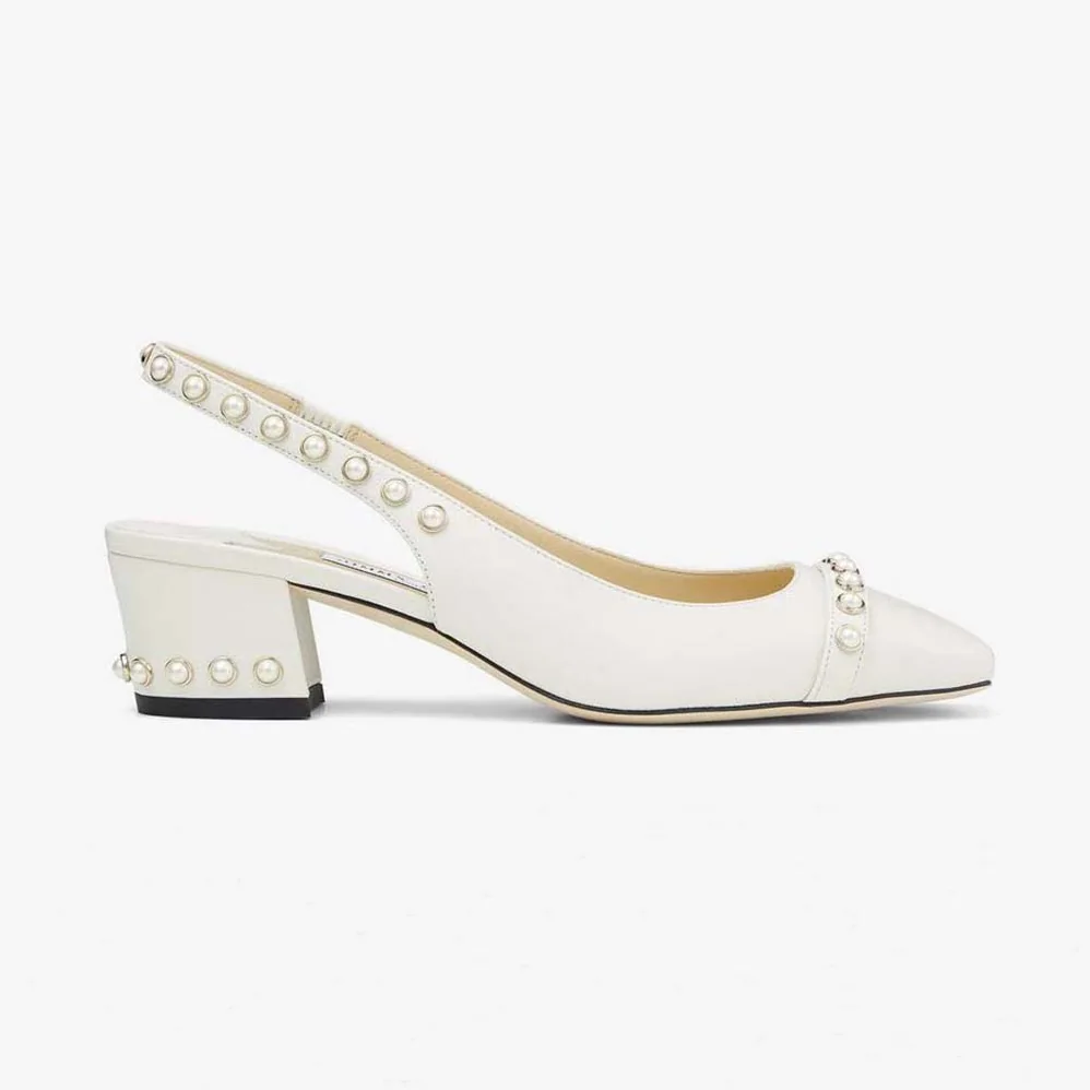 Jimmy Choo Hya 45 Latte Nappa Slingbacks with Pearl Studs for Women