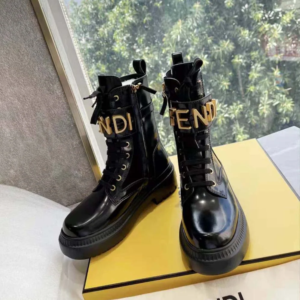 Fendi Fendigraphy Black Leather Biker Boots for Women Fendi Fendigraphy Black Leather Biker Boots for Women