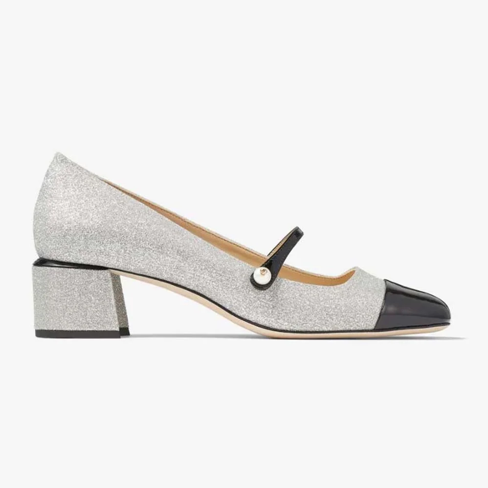 Jimmy Choo Elisa 45 Silver Glitter and Patent Pumps for Women