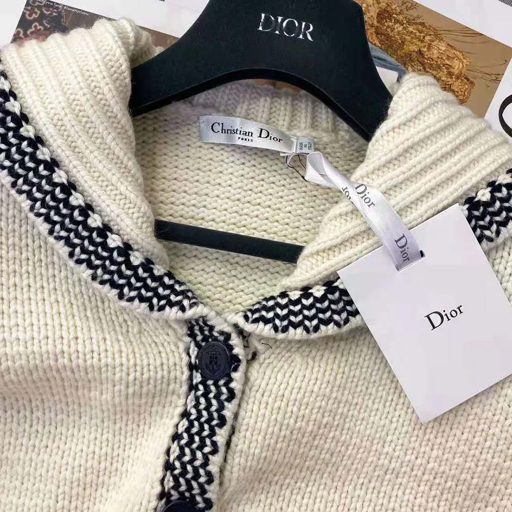 Dior Sailor Collar Cardigan Ecru Wool and Cashmere Knit for Women Dior Sailor Collar Cardigan Ecru Wool and Cashmere Knit for Women