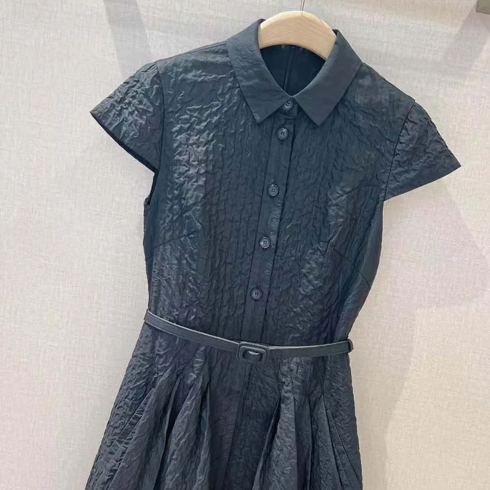 Dior Dress with Belt Black Cloqué Technical Fabric for Women
