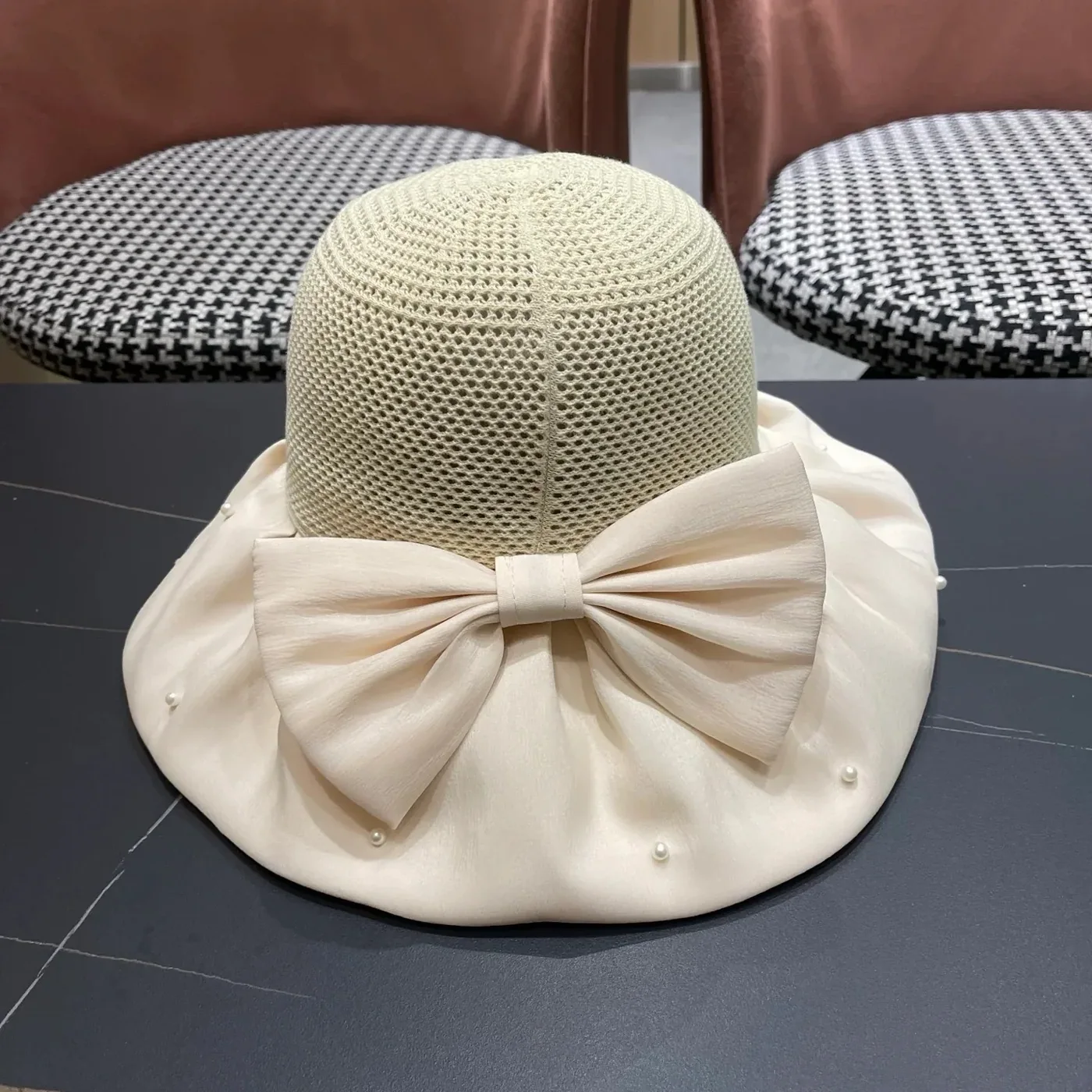 Chanel Pearl in Embellished Sun Hat Ivory