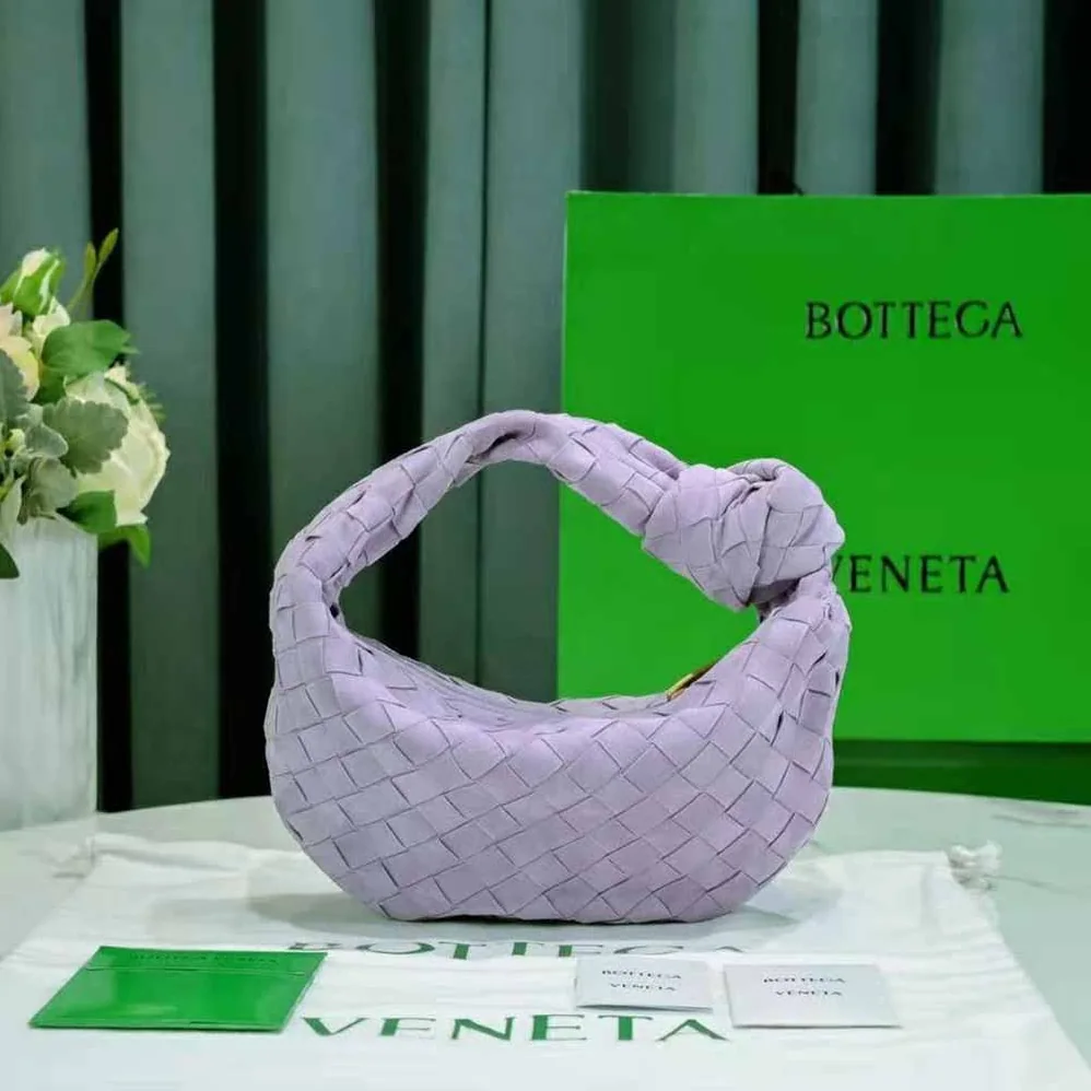Bottega Veneta Mini Jodie Mini Intrecciato Suede Top Handle Bag for Women in Purple