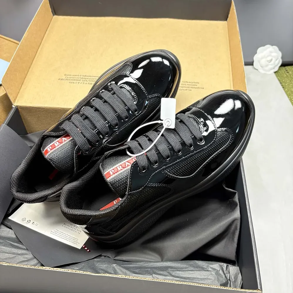 Prada Patent Leather and Technical Fabric Prada America's Cup Sneakers for Unisex in Black Prada Patent Leather and Technical Fabric Prada America's Cup Sneakers for Unisex in Black