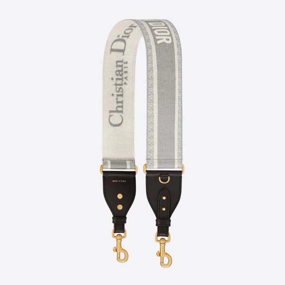 Dior Shoulder Strap with Ring Gray ‘CHRISTIAN DIOR PARIS' Embroidery for Women