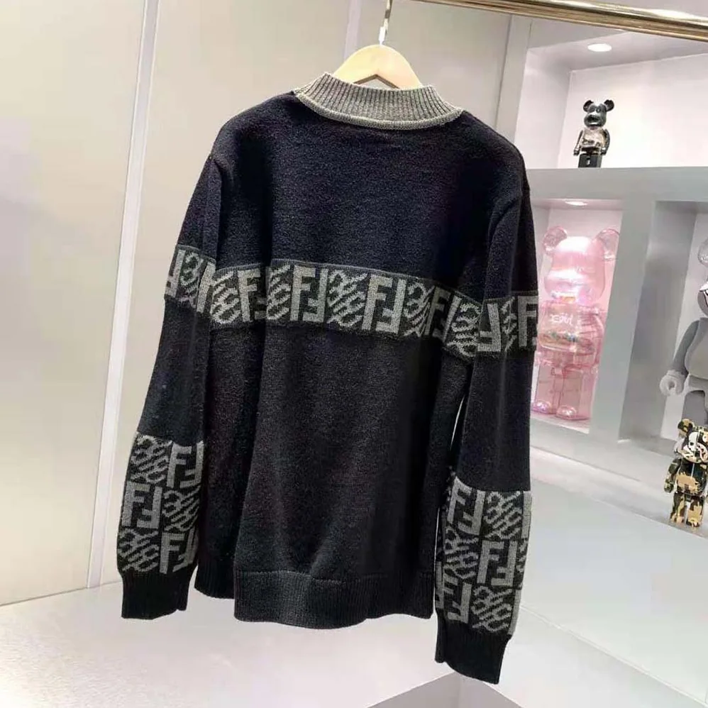Fendi Black wool Sweater with High Collar and Long Sleeves for Men