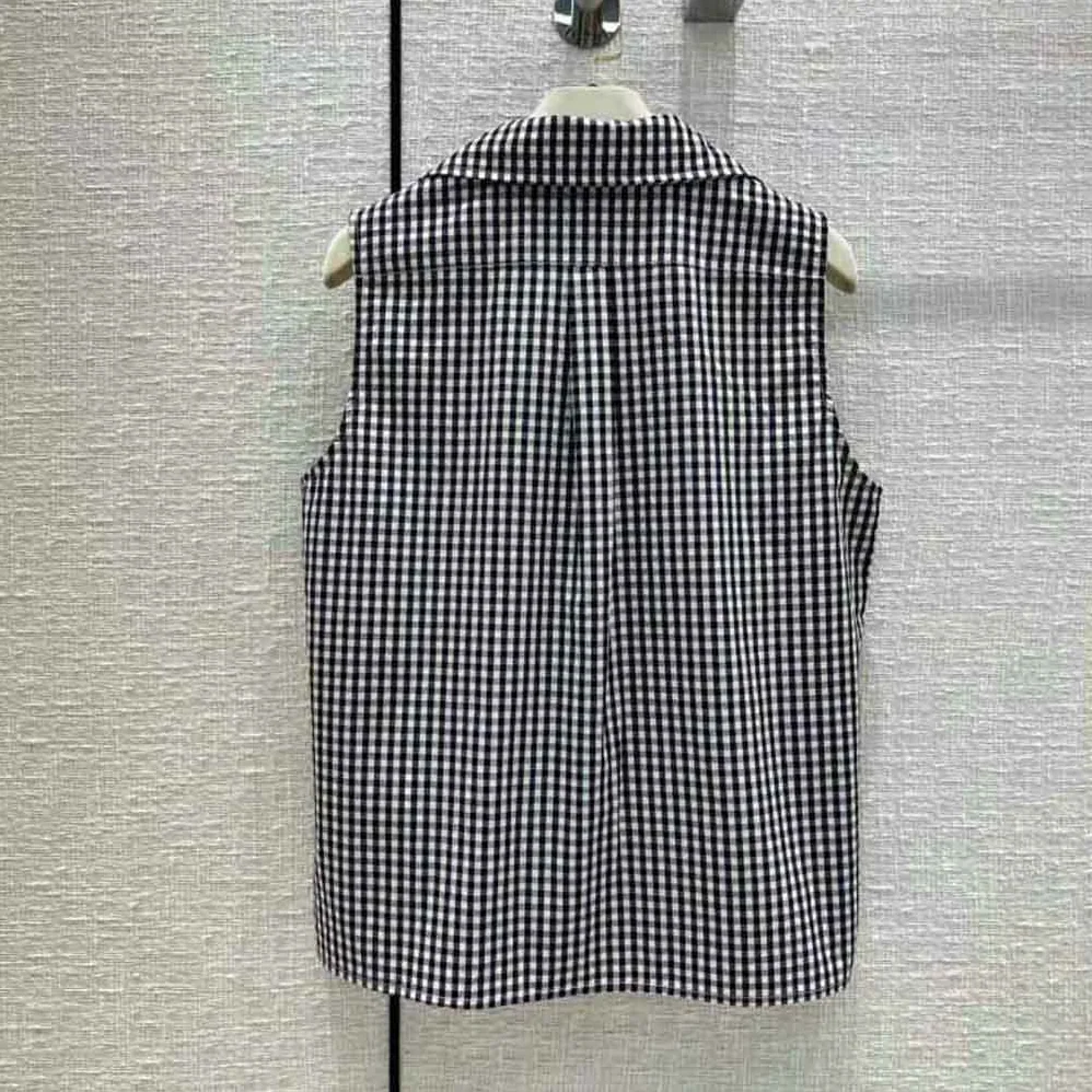 Dior Sleeveless Blouse Navy Blue D for Women in Little Vichy Silk Canvas Dior Sleeveless Blouse Navy Blue D for Women in Little Vichy Silk Canvas