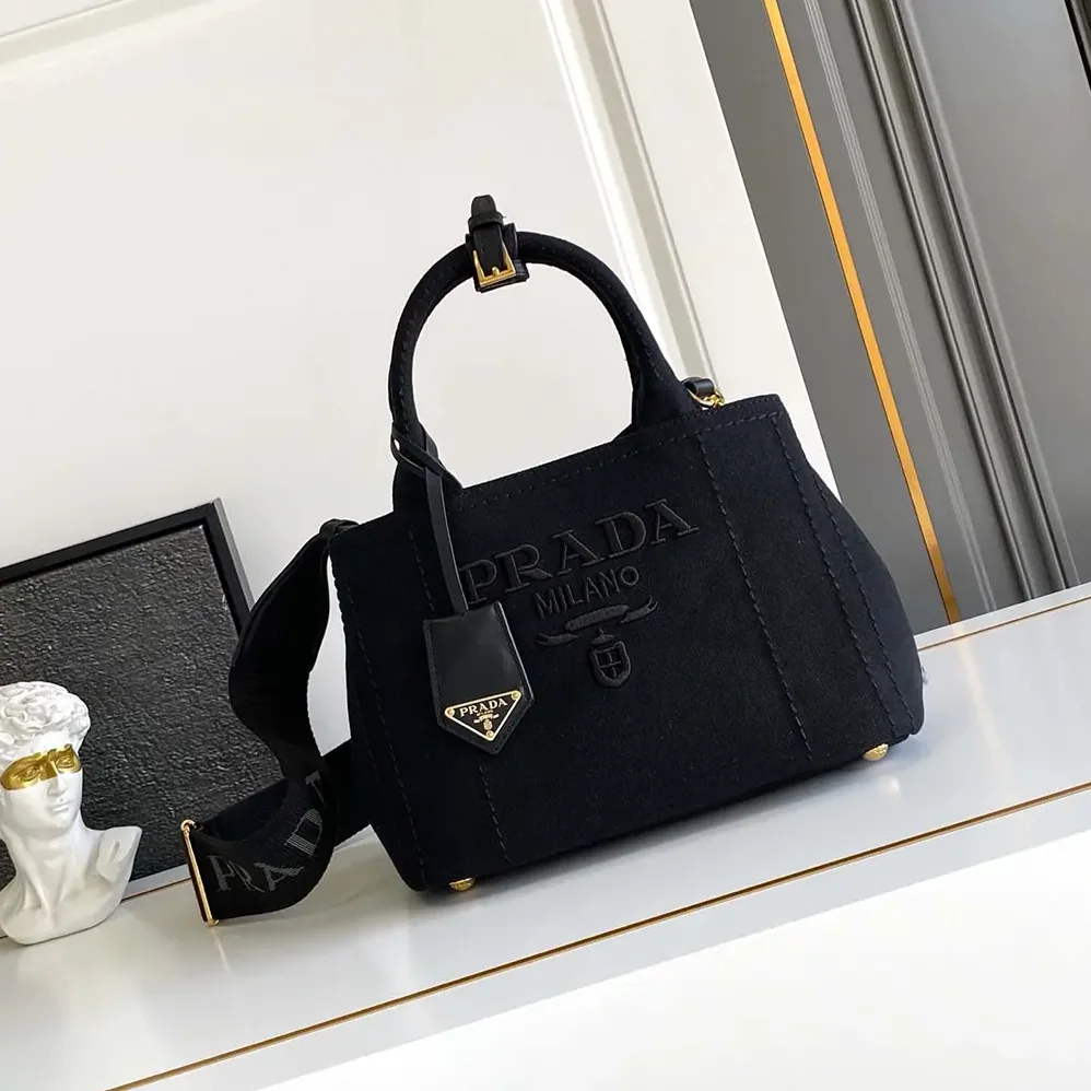 Prada Jardinière Small Cotton Canvas Handbag for Women in Black Prada Jardinière Small Cotton Canvas Handbag for Women in Black