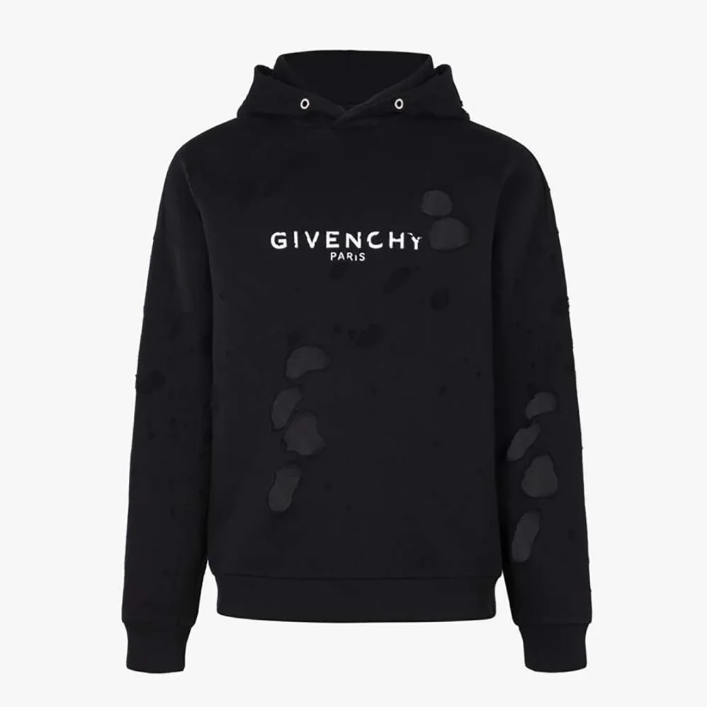 Givenchy Paris Destroyed Hoodie in Coton for Men in Black Givenchy Paris Destroyed Hoodie in Coton for Men in Black