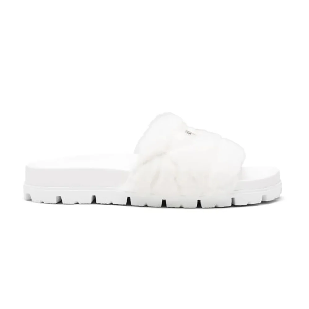 Prada Shearling Slides in 20mm Heel for Women in White