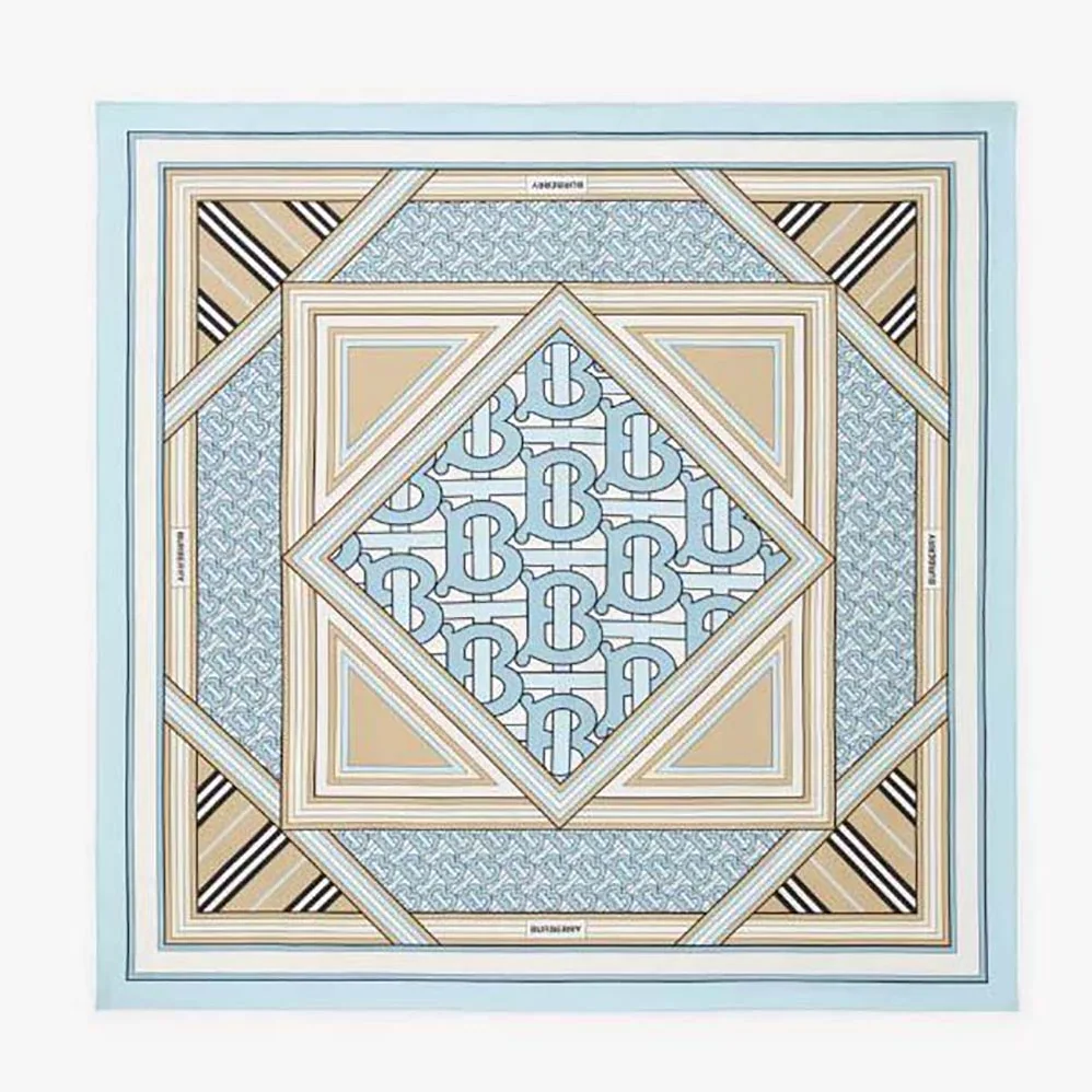 Burberry Montage Print Silk Square Scarf for Women in Blue Burberry Montage Print Silk Square Scarf for Women in Blue
