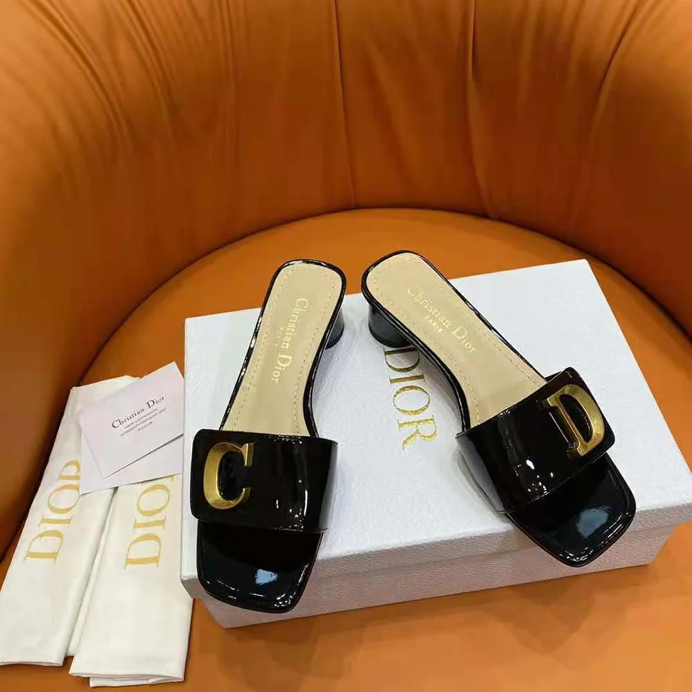 Dior C'est Dior Heeled Slide Black Patent Calfskin for Women Dior C'est Dior Heeled Slide Black Patent Calfskin for Women