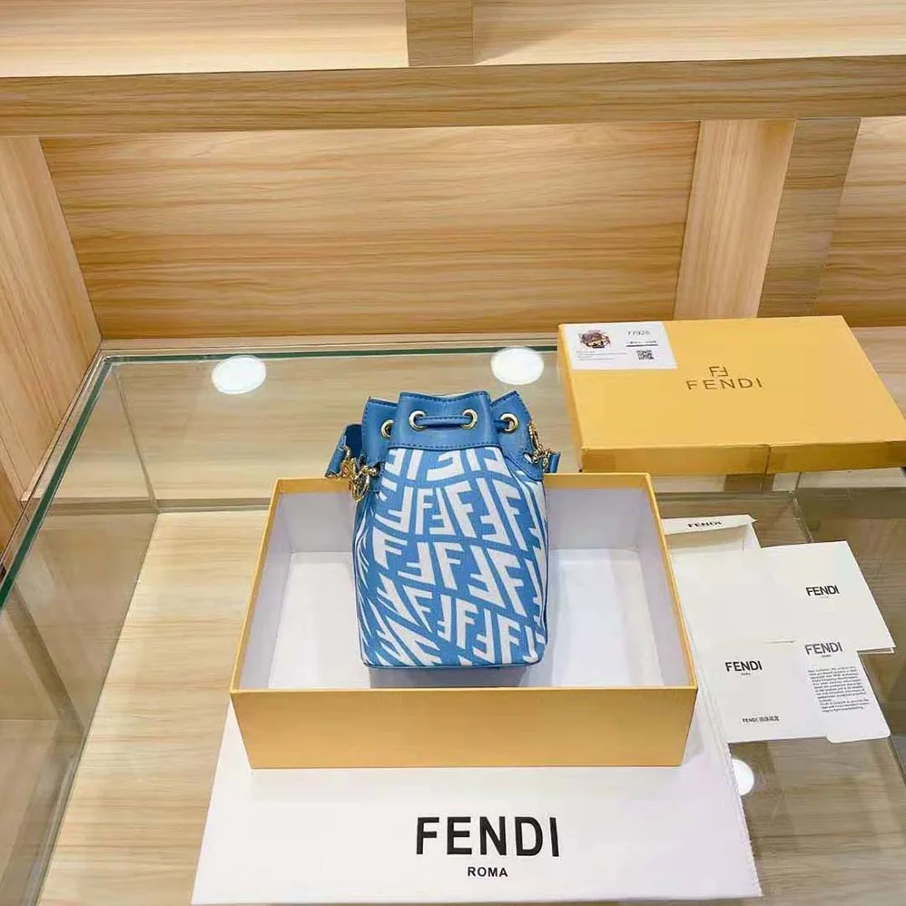 Fendi Mon Tresor Glazed Canvas Mini-Bag for Women in Blue Fendi Mon Tresor Glazed Canvas Mini-Bag for Women in Blue