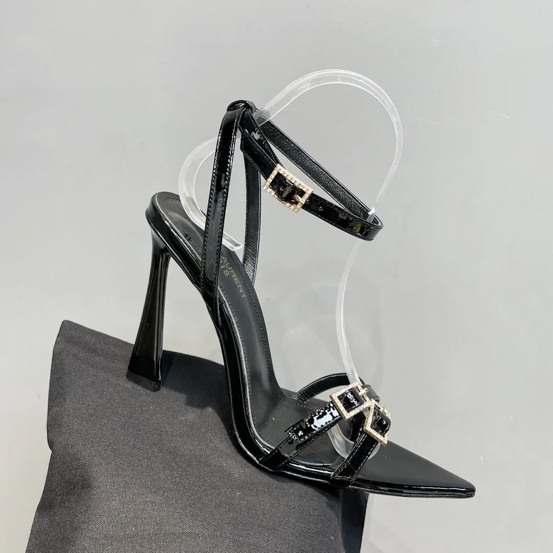 Saint Laurent Lila Sandals In Patent Black